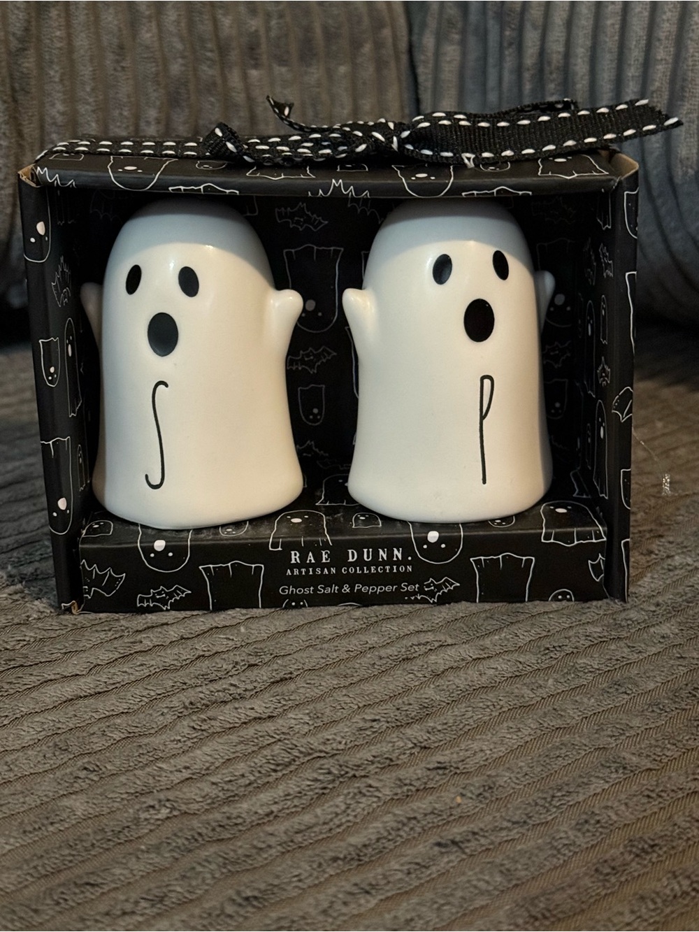 Rae Dunn White Ghost Salt & Pepper Set with Black Accents